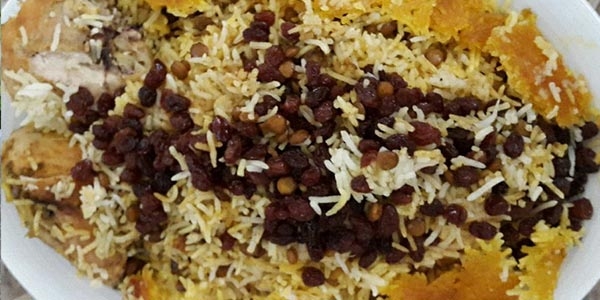 عدس پلو با کشمش