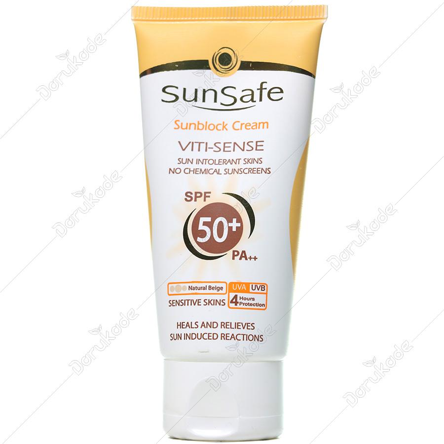 کرم ضد آفتاب SPF50 فاقد جاذب های شیمیایی بژ طبیعی